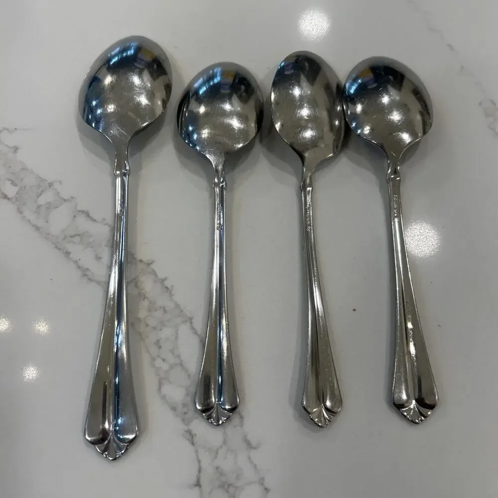 Vtg 4PC ONEIDA JUILLIARD Glossy Stainless‎ CUBE 1 Serving Spoon 3 Dinner Spoons
